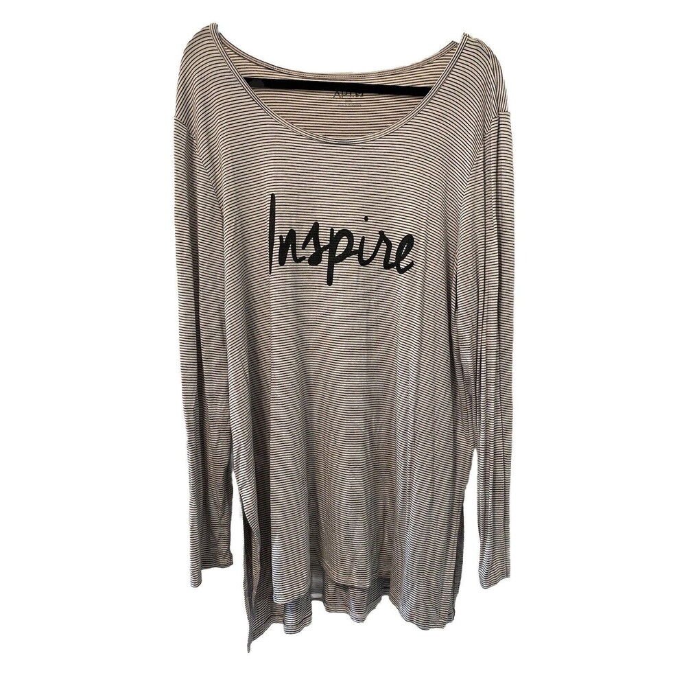 Apt 9 ‘Inspire’‎ Black White Striped 3/4 Sleeve Sweatshirt Size XXL